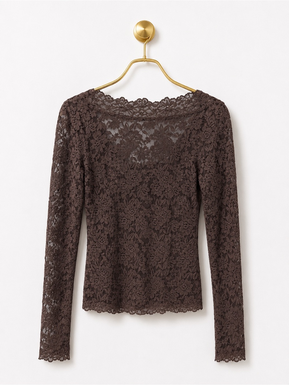 INTIMATELY FREE PEOPLE BROWN LACE ALL NIGHT LONG SLEEVE SHEER TEAK TOP SZ S - Picture 3 of 8